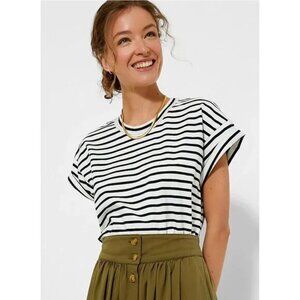 Tuckernuck Blue and White Boxy Cuffed Sleeve Tee